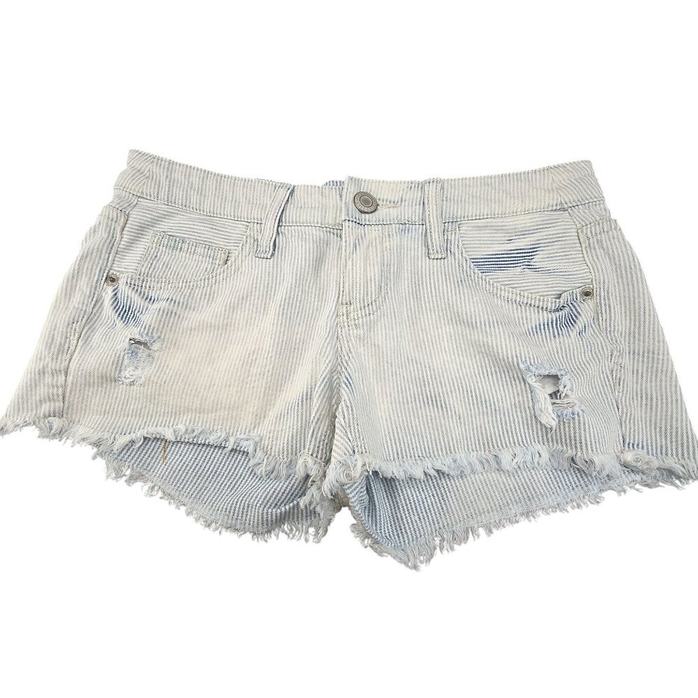 Mossimo Juniors Shorts Blue White Striped Distressed Denim Shorts Size 5 JJ3926